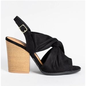 Qupid | Barnes Black Stretch Suede Knotted Chunky Heel